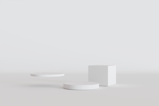 三维渲染的极简主义讲台在白灰色的工作室和照明的产品展示。图片下载