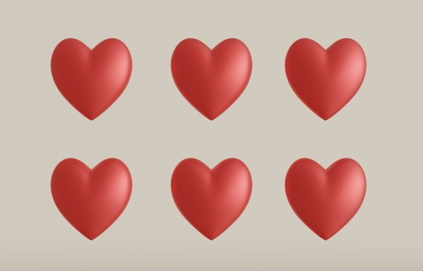心形3D渲染红色设置最小的背景情人节快乐。图片下载