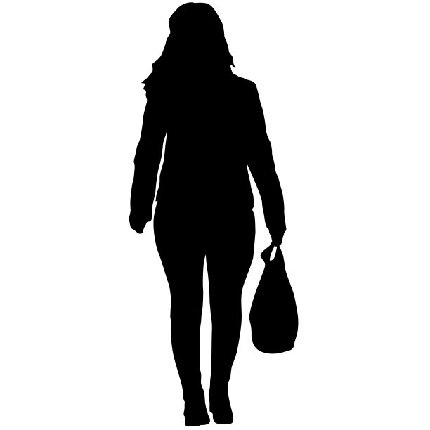 白色背景上行走的女性剪影图片下载