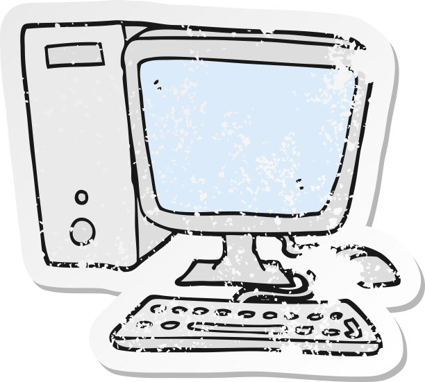 复古心疼贴纸的卡通台式电脑图片下载