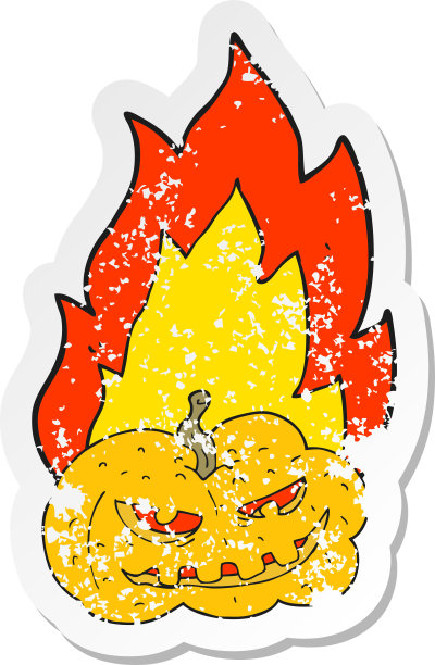 复古心疼贴纸卡通燃烧万圣节南瓜图片下载