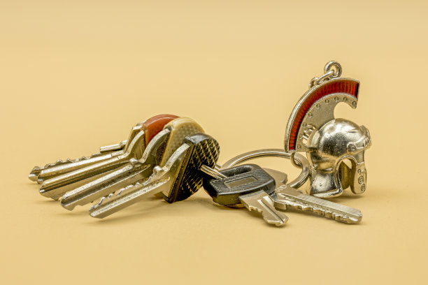 摄影的钥匙和罗马钥匙扣在橙色的背景图片下载