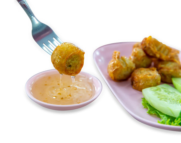 俯视图油炸蟹肉卷与弗洛克，重点选择图片下载