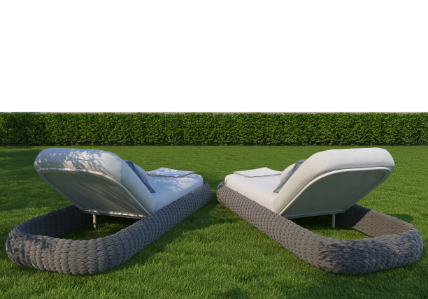 3D渲染草坪和日光浴床的白色背景图片下载