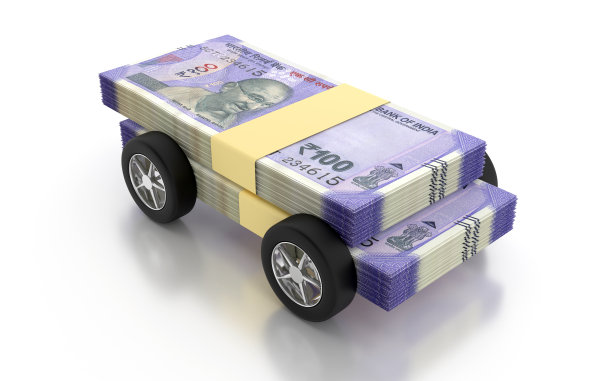 印度卢比100纸币捆绑轮胎孤立在白色背景- 3D插图渲染图片下载