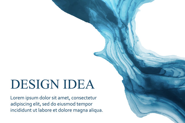 水彩背景与抽象蓝墨水波。图片下载