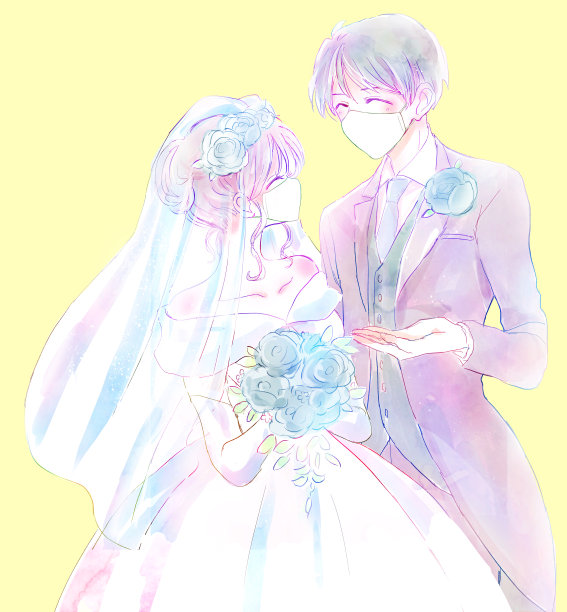 新娘和新郎戴着面具图片下载