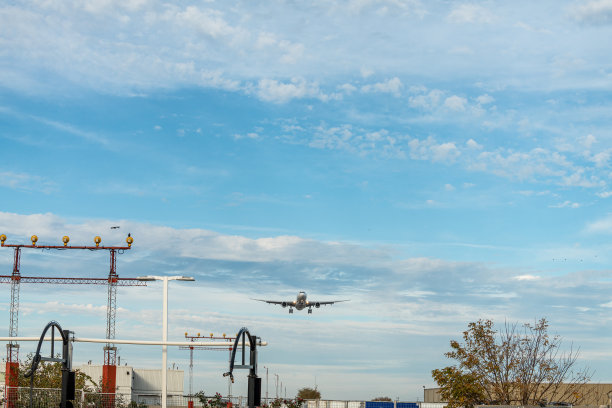 黄昏时分，加拿大多伦多，皮尔逊国际机场，飞机降落在跑道上图片下载