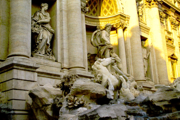 喷泉边的日落图片下载