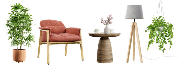 室内设计中使用的各种元素，孤立在白色背景上。3 d渲染。图片下载