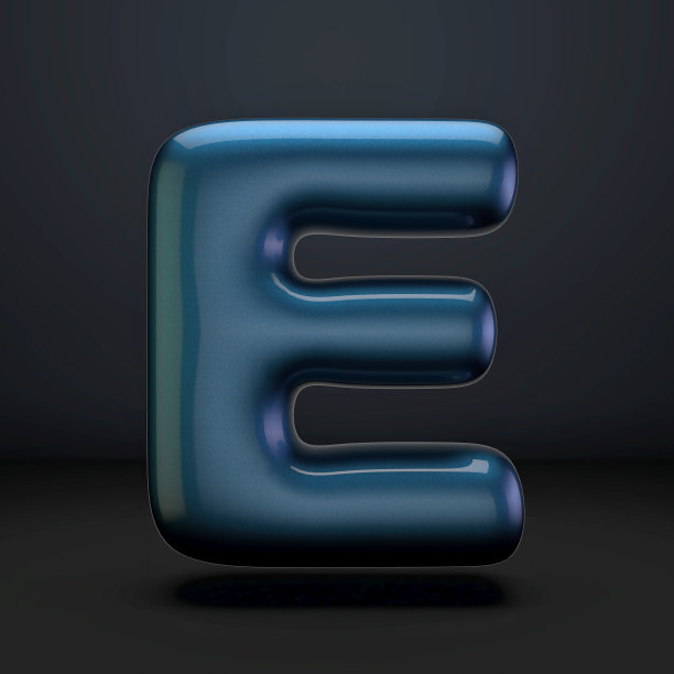 深蓝色闪亮字体字母E 3D图片下载