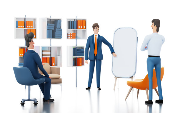 商人用手机应用程序进行演示。广告、信息、数据的概念。三维渲染图图片下载