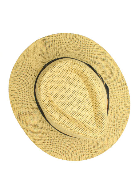 时尚草帽的男子以上孤立的白色背景图片下载