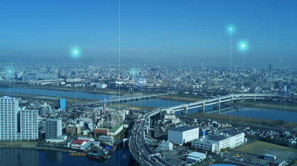 现代城市景观和上升的箭头符号。城市发展理念。图片下载