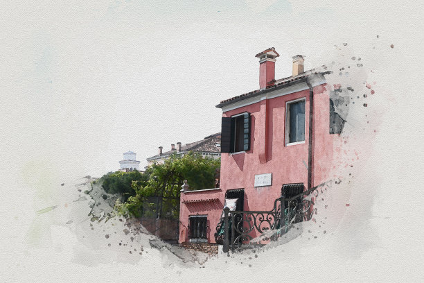 水彩画威尼斯的城市风景是意大利著名的地标。图片下载