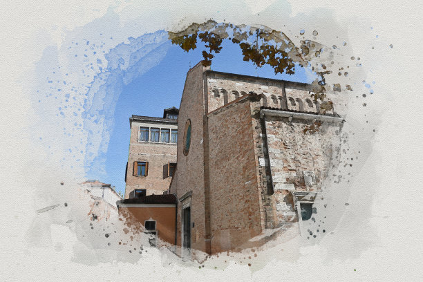 水彩画威尼斯的城市风景是意大利著名的地标。图片下载