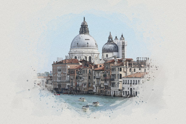 水彩画威尼斯的城市风景是意大利著名的地标。图片下载