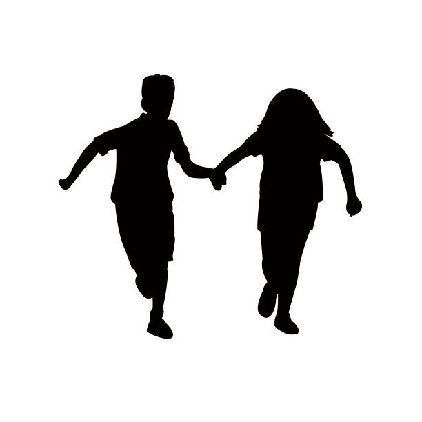 一个男孩和一个女孩在一起玩，剪影矢量图片下载