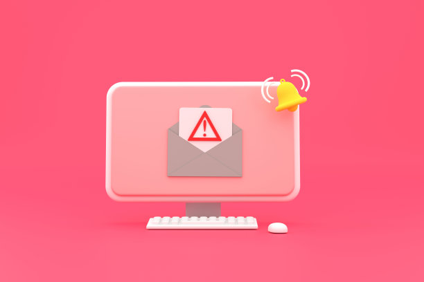 警报消息笔记本电脑通知。危险错误警报，笔记本电脑病毒问题或不安全的邮件垃圾邮件问题通知。图片下载