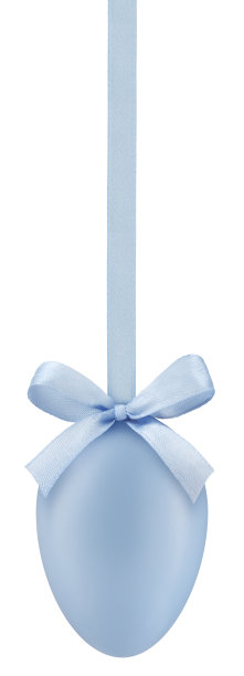 复活节快乐装饰蛋与闪亮的丝带蝴蝶结在柔和的浅蓝色，挂在透明的背景。模板标签，礼品贺卡，促销横幅或票价图片下载