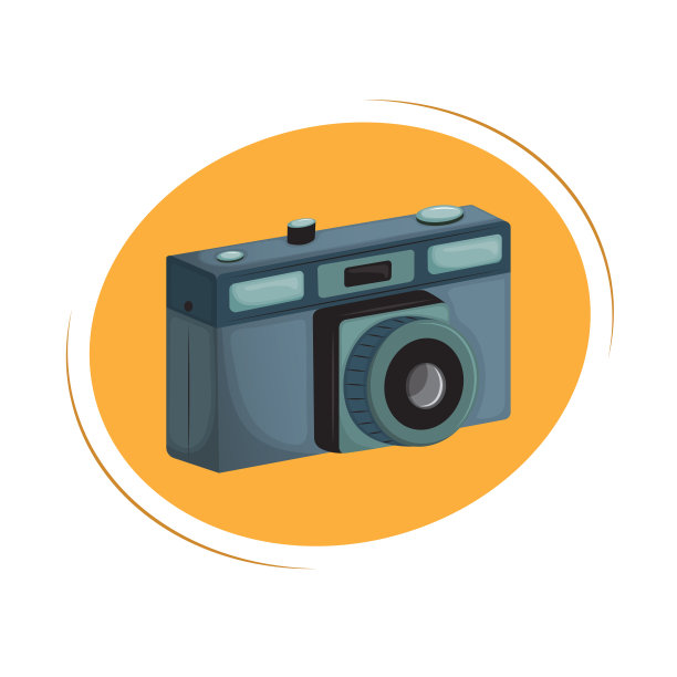 旧的手持照片相机在黄色的背景。矢量图标。图片下载