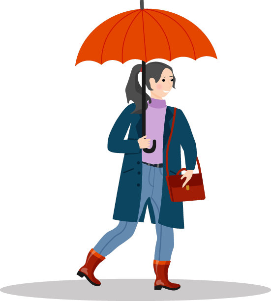 带伞的女孩。在雨天散步。图片下载