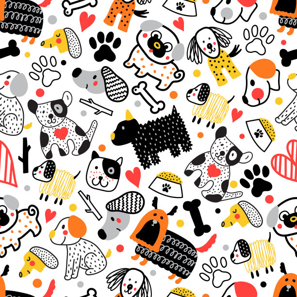 可爱的小狗。有趣的儿童无缝模式。图片下载