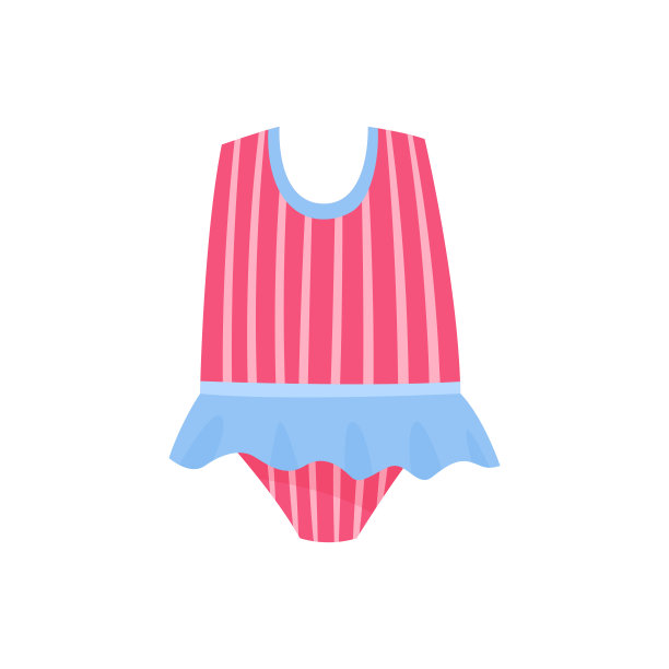 条纹粉红色泳衣儿童矢量插图图片下载