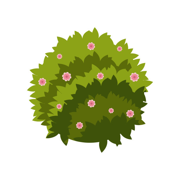 绿色灌木与彩色花朵矢量插图图片下载