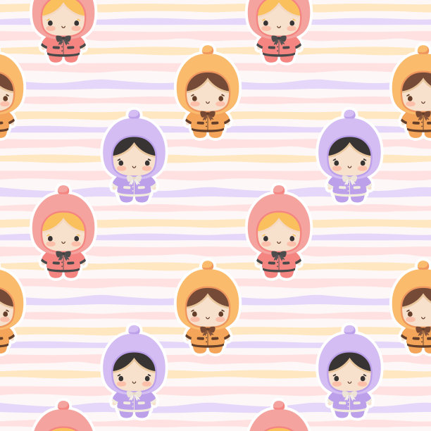 可爱的女孩和男孩的角色，卡哇伊卡通黎明图片下载