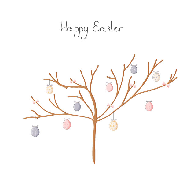 圣诞树上复活节彩蛋的矢量组成。节日贺卡。图片下载