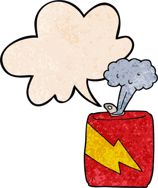 卡通汽水罐与语音气泡在复古的纹理风格图片下载