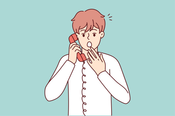 受到惊吓的男子把电话听筒拿在耳边，受到电话威胁后感到害怕。矢量图图片下载