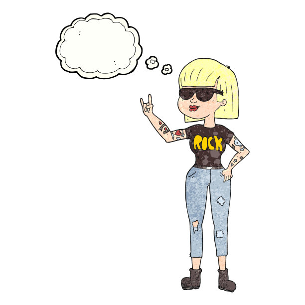 手绘思想泡泡纹理卡通摇滚女人图片下载