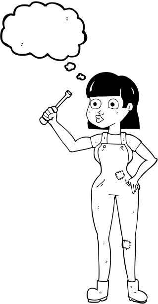 徒手画的思想泡泡卡通女机械师图片下载