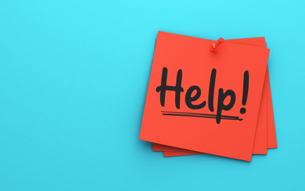 3d渲染帮助!手写便利贴和蓝色背景上的红色图钉图片下载