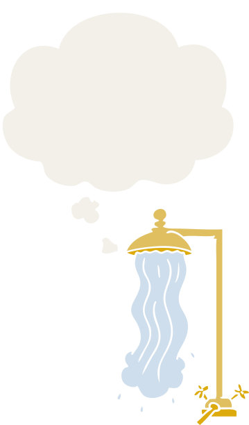 带有复古风格思想泡泡的卡通淋浴图片下载