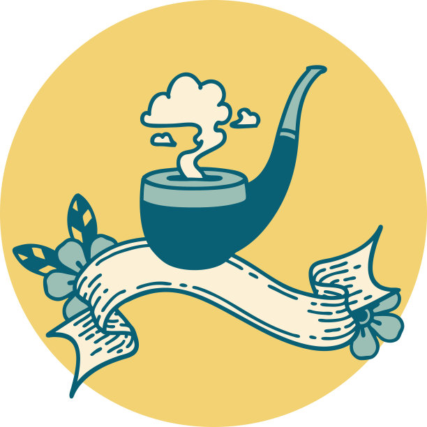 纹身风格的图标与旗帜的吸烟者烟斗图片下载