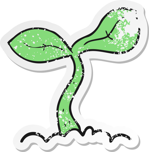 一个卡通幼苗生长的复古心疼贴纸图片下载