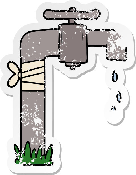 一个卡通旧水龙头的心疼贴纸图片下载