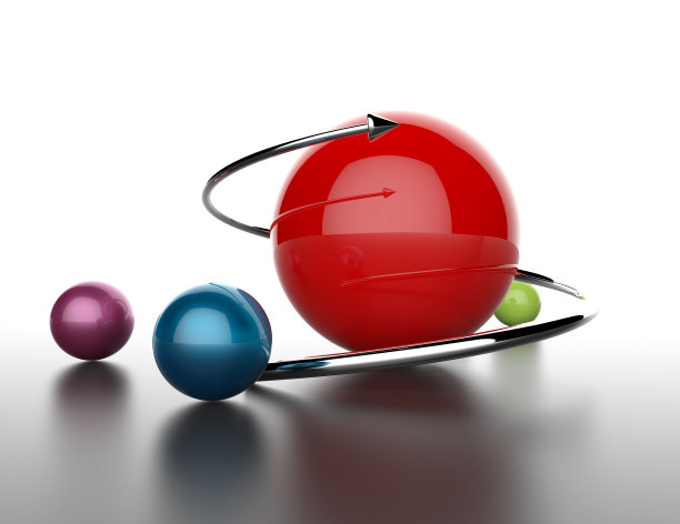 彩色光滑球体与箭头孤立的白色背景图片下载