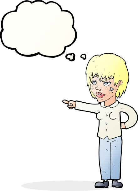 卡通女人指着思想泡泡图片下载