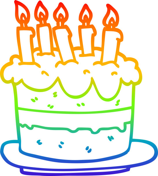 彩虹渐变线绘制的卡通生日蛋糕图片下载