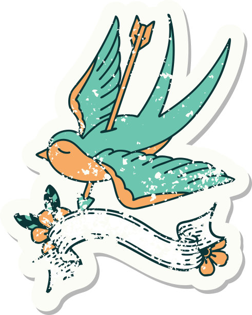 破旧的贴纸上有一只被箭射穿的燕子的横幅图片下载