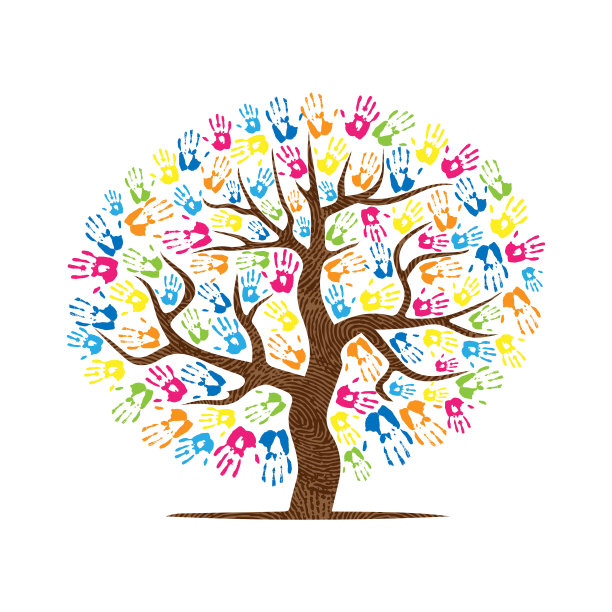 抽象手印树轮廓椭圆图片下载