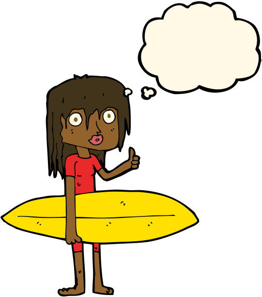 卡通冲浪女孩与思想泡泡图片下载