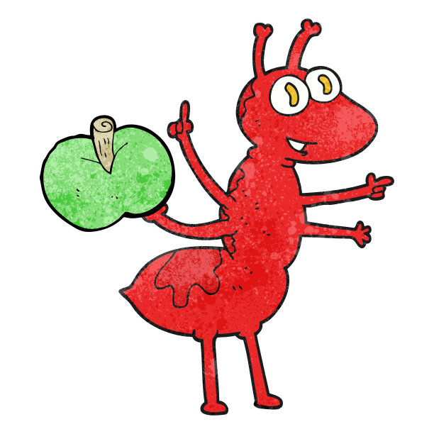 徒手纹理卡通蚂蚁与苹果图片下载