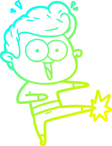 卡通人物功夫踢腿的冷色渐变线条画图片下载