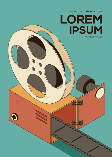 电影和电影海报设计模板背景与电影卷轴图片下载