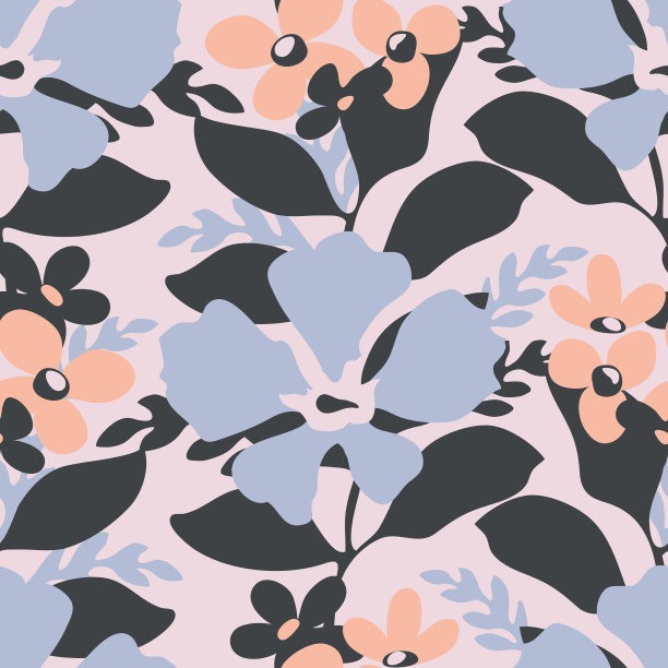 矢量花无缝模式。蓝色和米色花图片下载